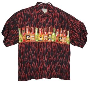 Big Dogs All Over Flames w/ Hot Sauce Shirt Hawaiian Camp - Men's XL